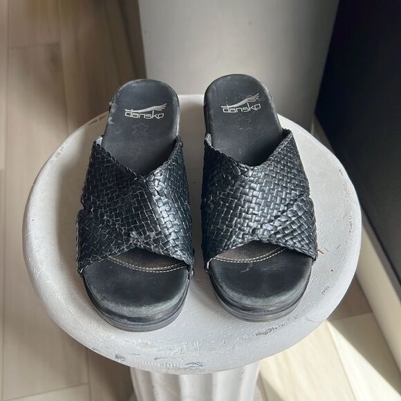 Dansko Heeled Sandals Platform Black Woven Clog Sandal - Picture 5 of 5